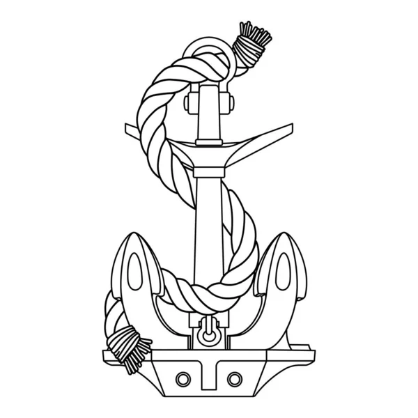 Vettore nero bianco corda contorno icona del mare Anchor — Vettoriale Stock