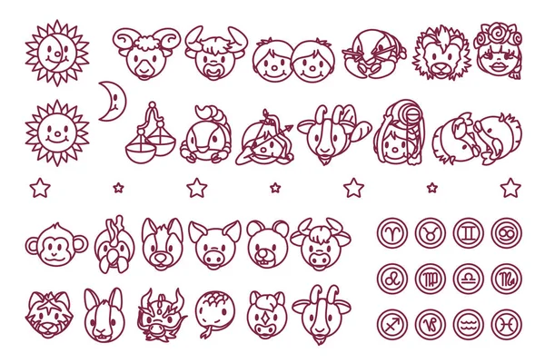 Vektor niedliche Umrisse Tierkreis Horoskop-Symbole — Stockvektor