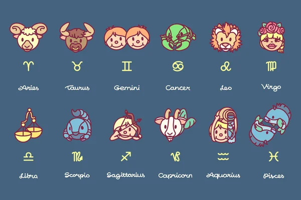 Vector cute Astrologie Horoscoop Zodiac pictogrammen — Stockvector