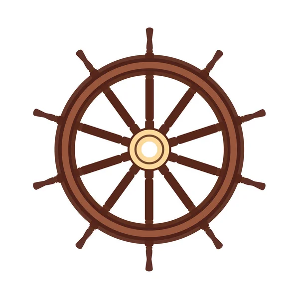 Vector llano volante del barco, timón de la rueda del barco — Vector de stock