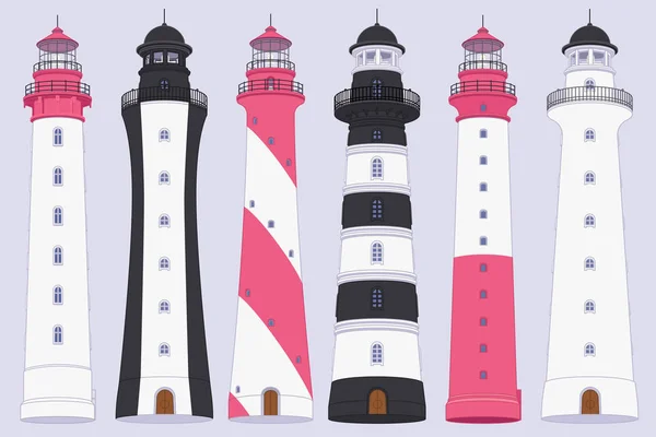 Vector flat outline Lighthouse beacon set — Stock Vector