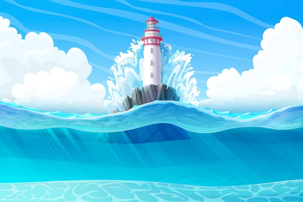 Vector cartoon Lighthouse sea clipart — Stock Vector