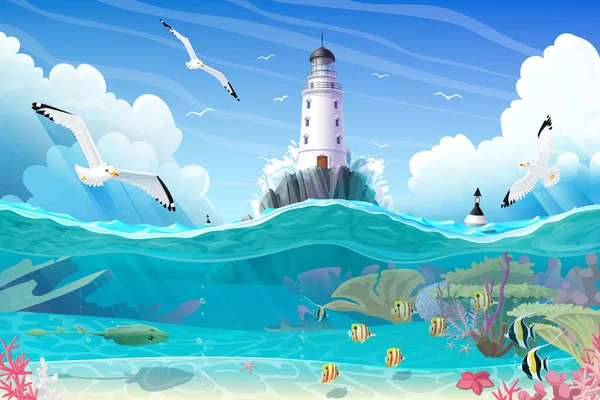 Vektor Cartoon Lighthouse havet ClipArt — Stock vektor