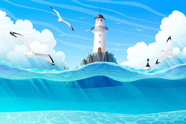 Vector cartoon Lighthouse sea clipart — Stock Vector