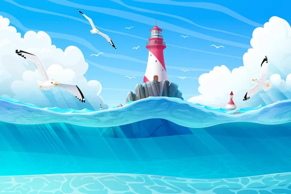 Vector cartoon Lighthouse sea clipart — Stock Vector