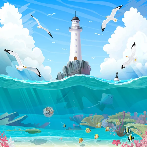 Vektor Cartoon Lighthouse havet ClipArt — Stock vektor