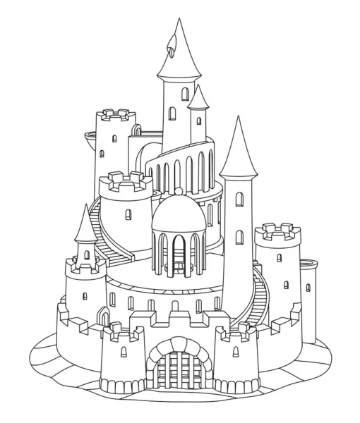 Vector negro, blanco fantasía castillo arena, castillo de arena — Vector de stock