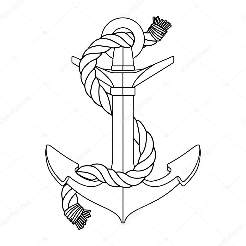vector black white rope outline sea icon Anchor