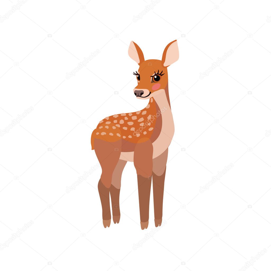 Vector flat cartoon animal clip art fawn Red deer