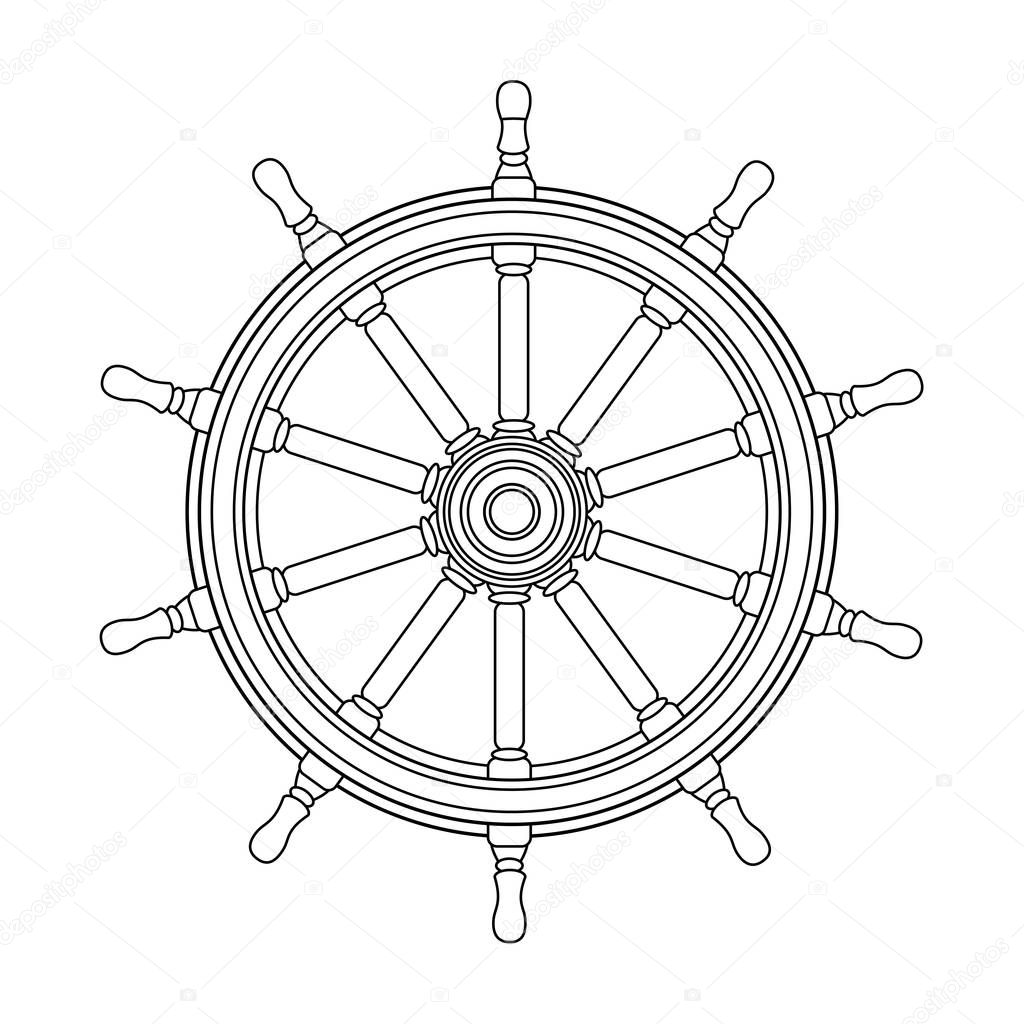 vector black, white boat handwheel, ship wheel helm