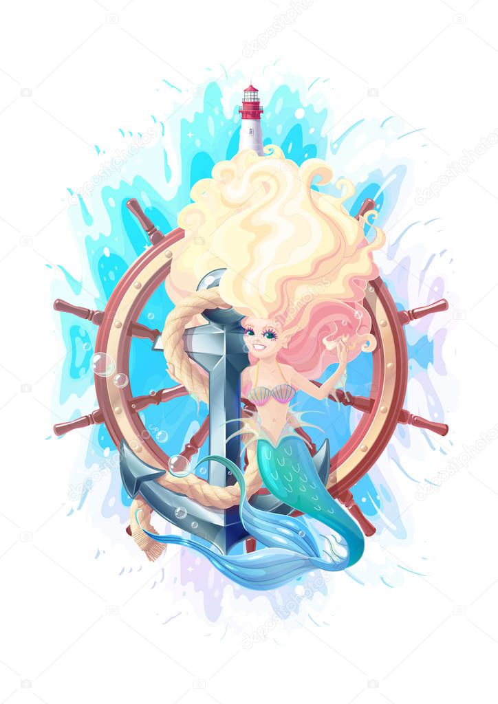 Vector creative sea mermaid and anchor collage