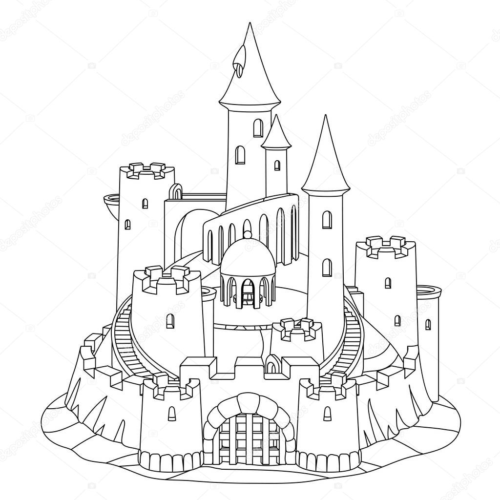 vector black, white fantasy castle sand, sandcastle