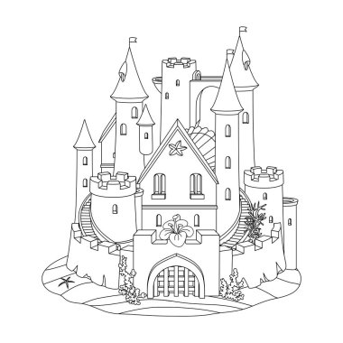 vektör siyah, beyaz fantezi kale kum, kumdan kale