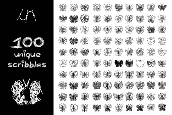 Vetor preto 100 SCRIBBLES conjunto de objetos —  Vetores de Stock