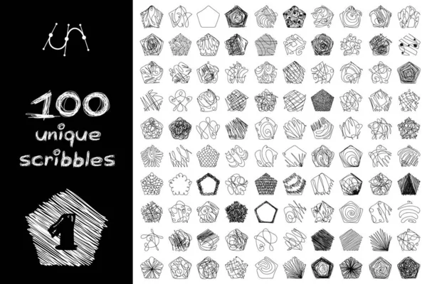 Vector zwart 100 Scribbles objecten set — Stockvector