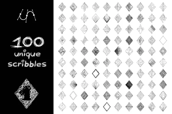 Vetor preto 100 SCRIBBLES conjunto de objetos —  Vetores de Stock