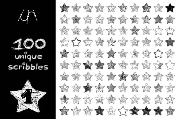 Vector negro 100 objetos SCRIBBLES conjunto — Archivo Imágenes Vectoriales