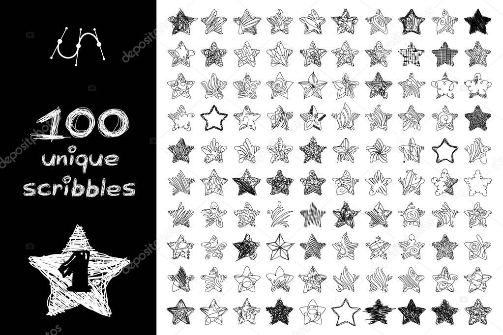vector black 100 SCRIBBLES objects set