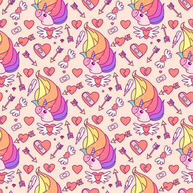 vektör sevimli tek boynuzlu at dikişsiz desen