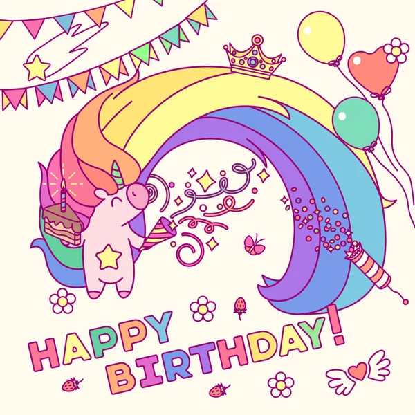 Vector Happy Birthday Unicorn card template — Stock Vector