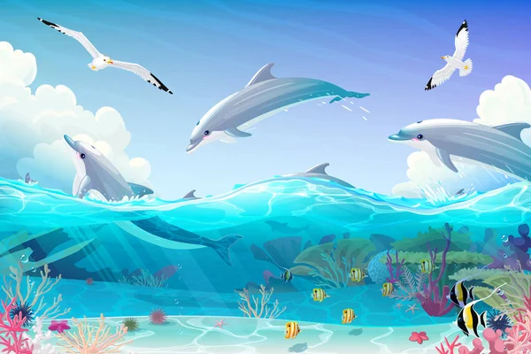 Vettore cartone animato subacqueo mare clipart — Vettoriale Stock