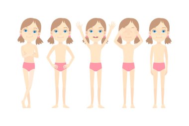 vektör karikatür kız karakteri, izole poz kümesi