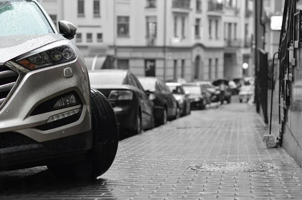 Carro Estacionado Calçada — Fotografia de Stock