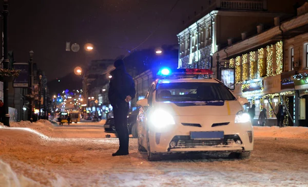 Поліцейський Патруль Різдвяну Ніч — стокове фото