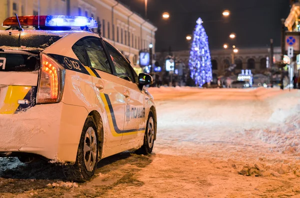 Coche Policía Después Tormenta Nieve — Foto de Stock