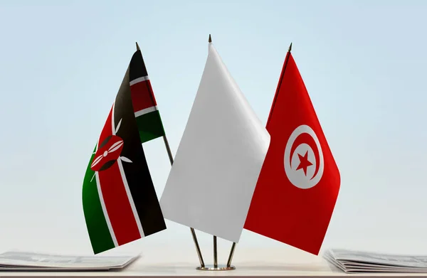 Kenya Tunisia White Flags Stand Papers — Stock Photo, Image