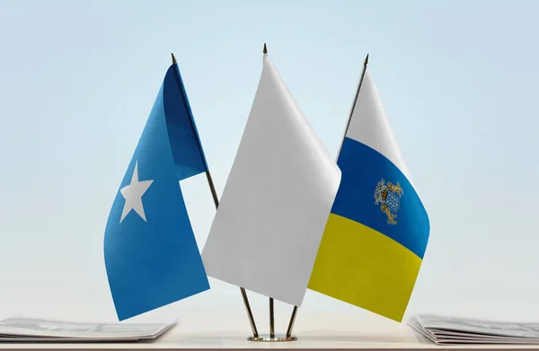 Somalia Canary Islands White Flag Stand Papers — Stock Photo, Image