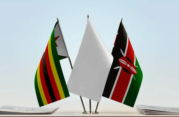 Zimbabwe Kenya White Flag Stand Papers — Stock Photo, Image