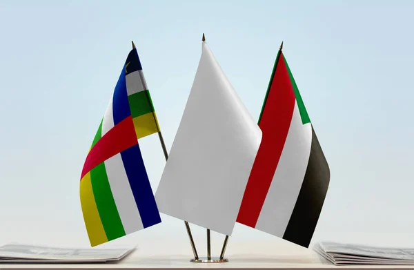 Центральноафриканская Республика Судан Белые Флаги Стенде Бумагами — стоковое фото