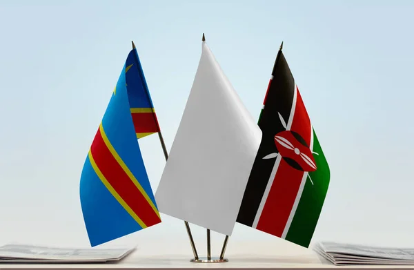Demokratiska Republiken Kongo Kenya Och Vita Flaggor Plats Med Tidningar — Stockfoto