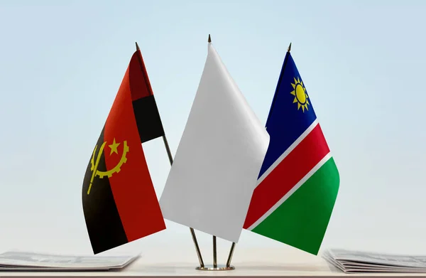 Angola Namibia Och Vita Flaggor Monter Med Papper — Stockfoto