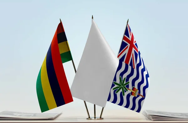 Maurício Território Britânico Oceano Índico Bandeiras Brancas Stand Com Papéis — Fotografia de Stock