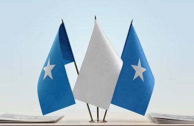 Somali ve beyaz bayraklar kağıtlarla ayakta