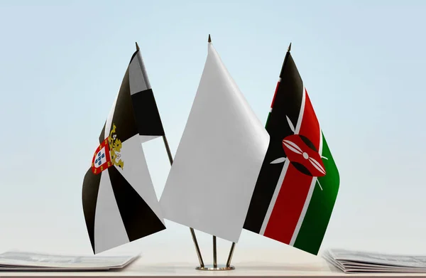 Ceuta Kenya White Flags Stand Newspapers Table — Stock Photo, Image