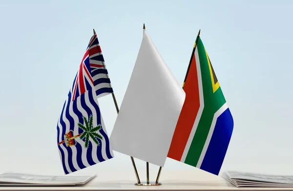 Brit Indiai Óceáni Terület Dél Afrikai Köztársaság Fehér Zászlók Standon — Stock Fotó