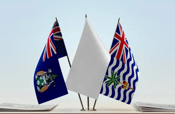 Tristan Cunha Territorio Británico Del Océano Índico Banderas Blancas Pie — Foto de Stock