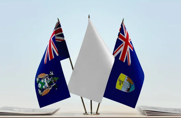 Tristan Cunha Santa Helena Banderas Blancas Stand Con Papeles — Foto de Stock