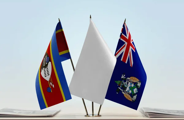 Swazilandia Isla Ascensión Bandera Blanca Stand Con Papeles — Foto de Stock