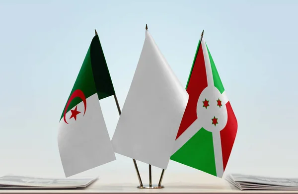 Algeria Burundi White Flags Stand Papers — Stock Photo, Image