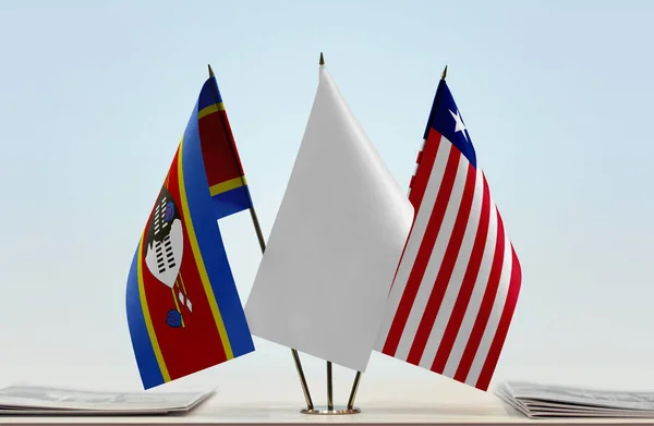 スワジランド リベリア 白い旗が紙で立っています — ストック写真