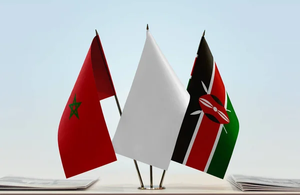 Morocco Kenya White Flags Stand Papers — Stock Photo, Image