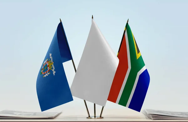 Melilla République Afrique Sud Drapeaux Blancs Sur Pied Avec Des — Photo