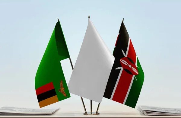 Zambia Kenya White Flag Stand Papers — Stock Photo, Image