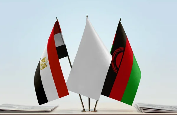 Египет Малави Белые Флаги Стенде Бумагами — стоковое фото