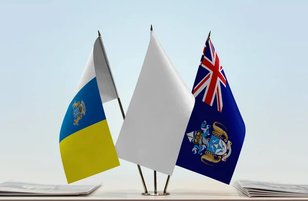 Îles Canaries Tristan Cunha Drapeaux Blancs Sur Stand Avec Des — Photo