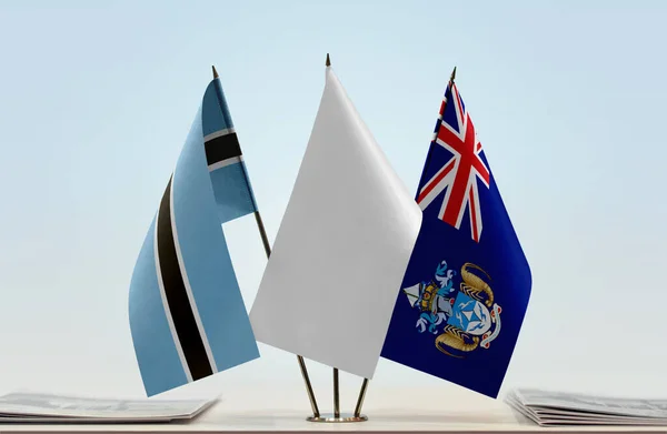 Botswana Tristan Cunha Banderas Blancas Stand Con Papeles — Foto de Stock